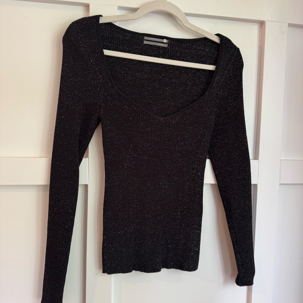 Anthropologie Black Shimmer Long Sleeve  top